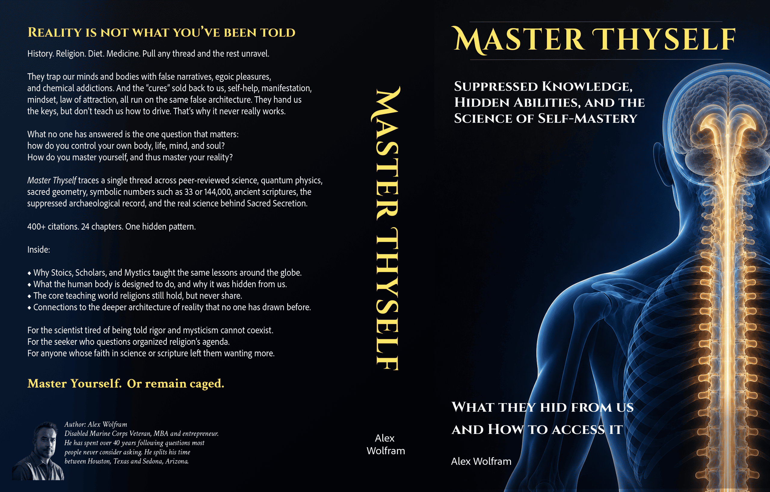 Master Thyself complete book cover, front, spine, and back, by Alex Wolfram